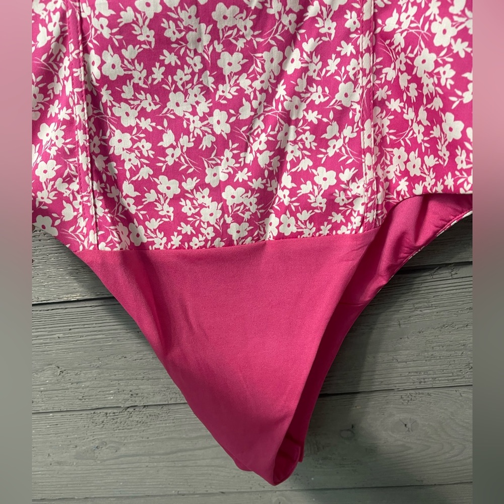 NWT Zara Pink White Floral Print Corset Bodysuit Sz S Summer Fest Beach Party - Picture 11 of 11